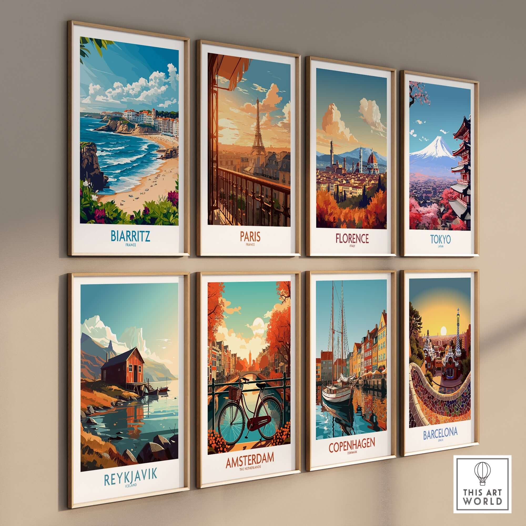 Biarritz Wall Art Print showcasing vibrant coastal scenery and charming French landscapes on a gallery wall.