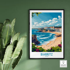 Biarritz Wall Art Print showcasing vibrant coastal scenery and beach in Biarritz, France for home decor.