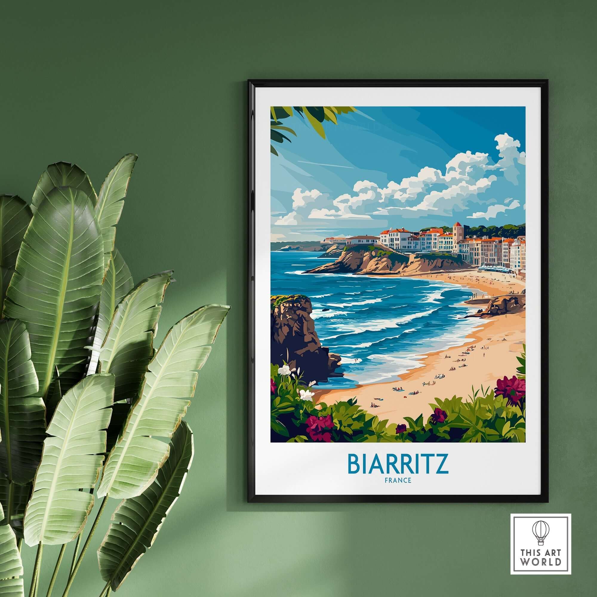 Biarritz Wall Art Print showcasing vibrant coastal scenery and beach in Biarritz, France for home decor.