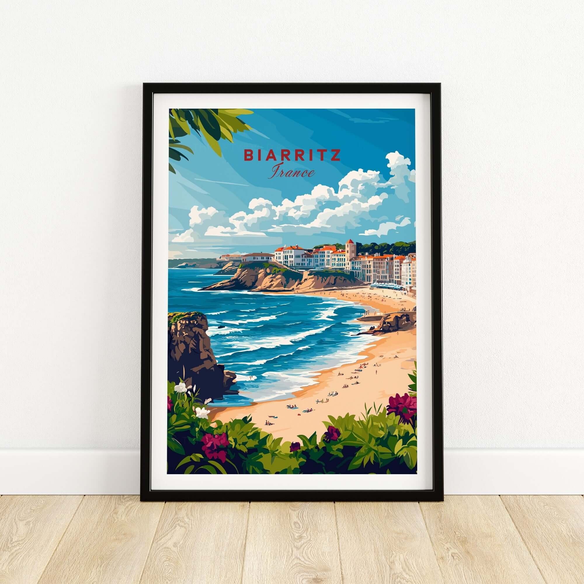 Biarritz Wall Art showcasing the beautiful beach and coastlines of Biarritz, France in vibrant colors and intricate details.