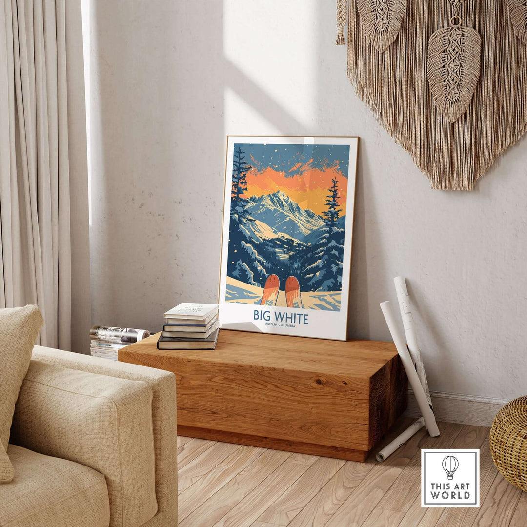 Big White Ski Print showcasing breathtaking British Columbia slopes in a cozy home setting.