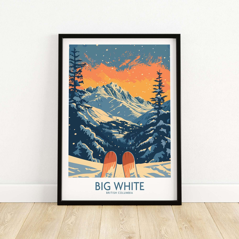 Big White Ski Print showcasing a stunning sunset over British Columbia's slopes, perfect for ski enthusiasts' decor.