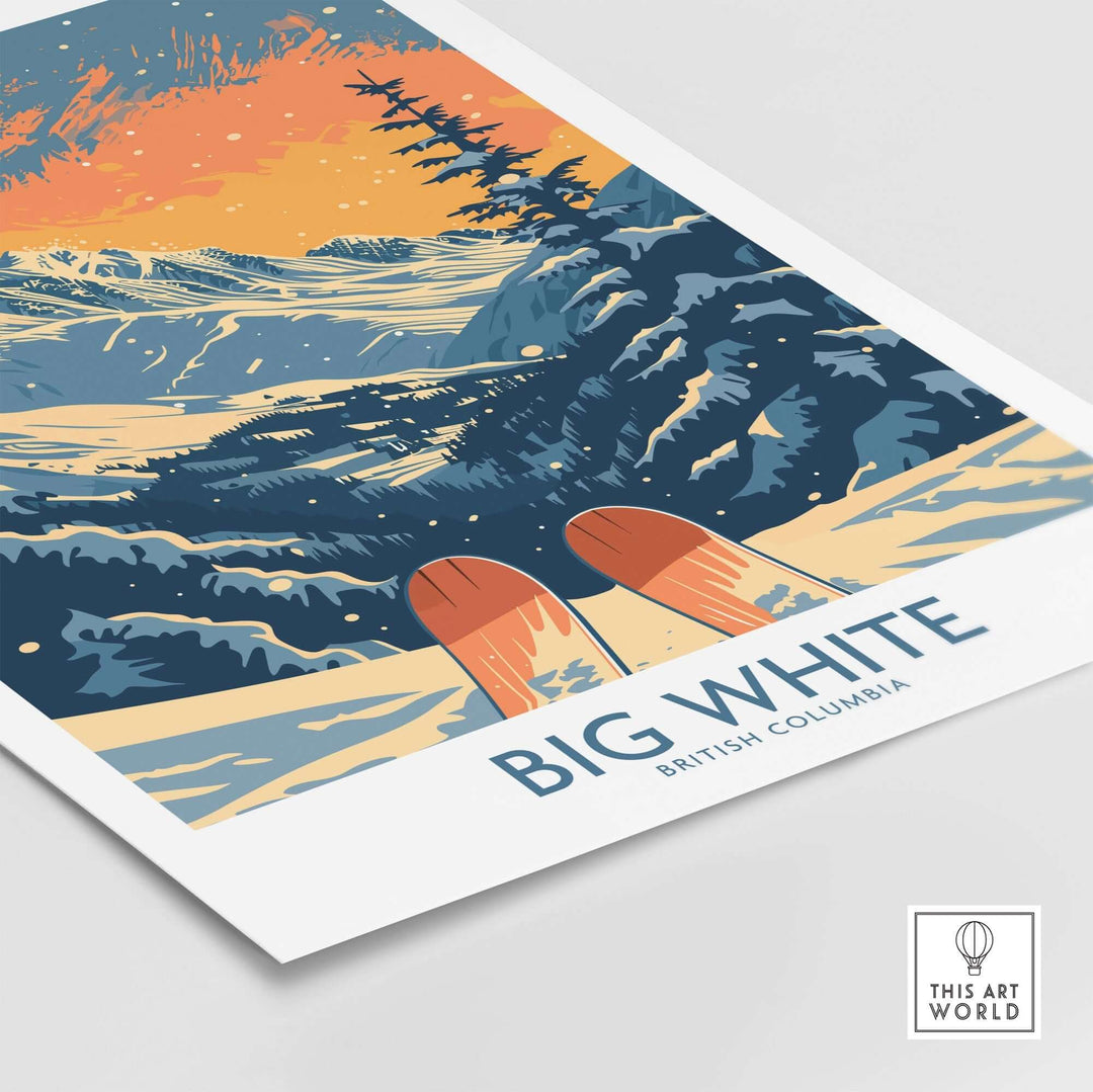 Big White ski print featuring snowy slopes and mountains, showcasing British Columbia's stunning winter landscape.