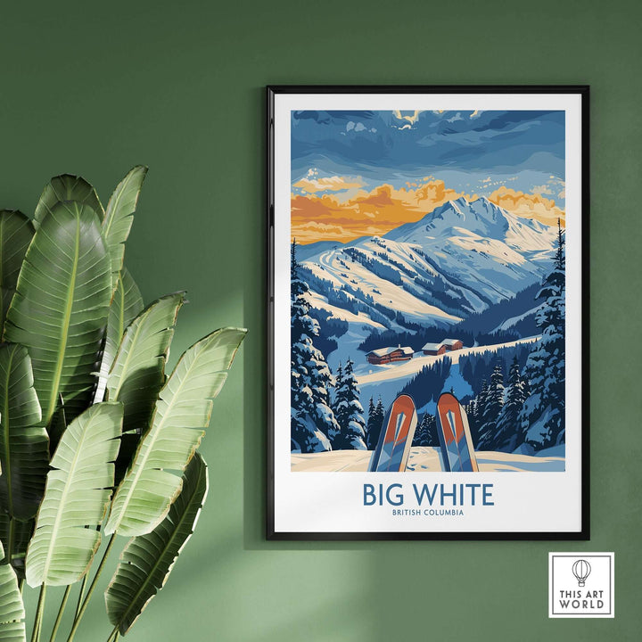 Big White wall art print showcasing British Columbia's snowy mountains, perfect ski poster for nature and art lovers