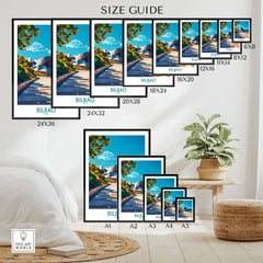 Bilbao Poster size guide with various frame dimensions displayed in a stylish setting.