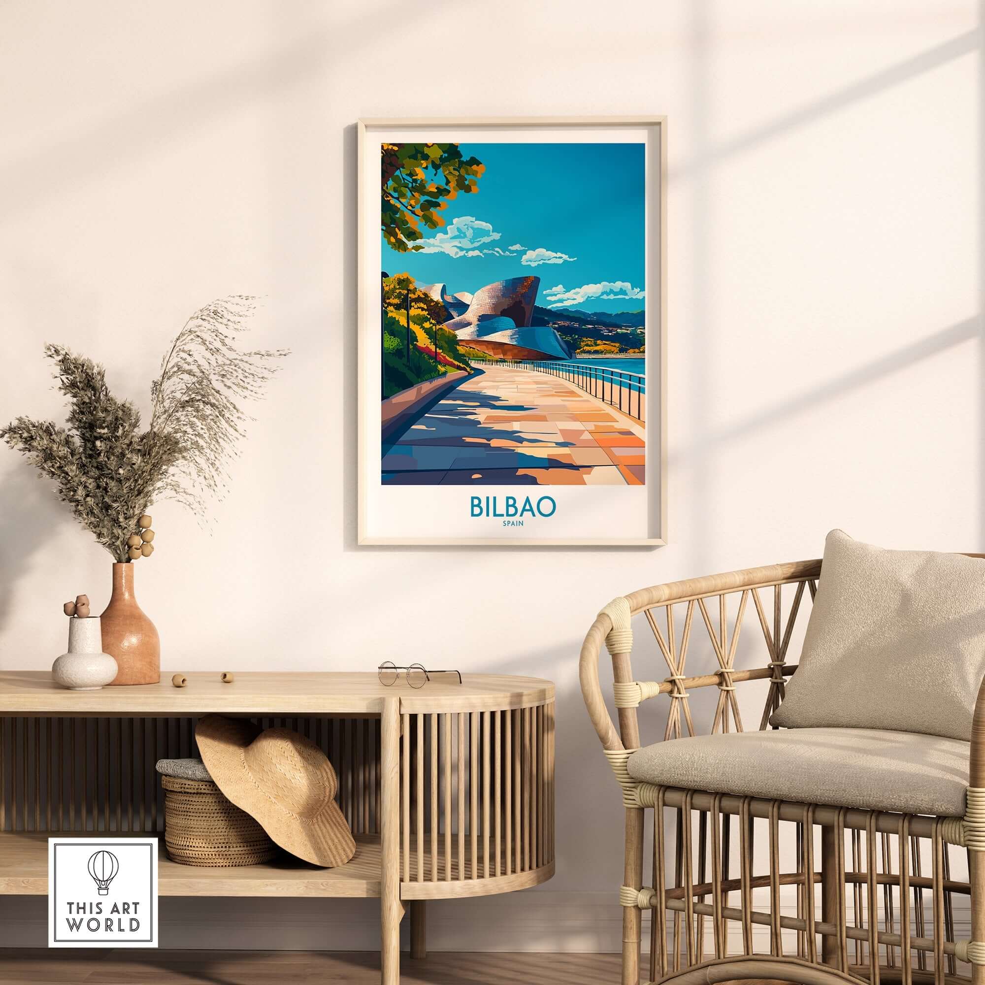 Bilbao Poster displayed in a stylish room with modern decor and warm natural light.