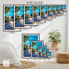 Bilbao Print size guide showcasing various frame sizes for the vibrant Bilbao Print poster in a stylish room.