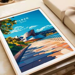 Bilbao Print poster showcasing vibrant design and view of Bilbao, Spain, perfect for decorating any space.