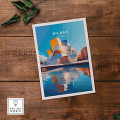 Bilbao Print Spain showcasing the iconic Guggenheim Museum on a colorful background.