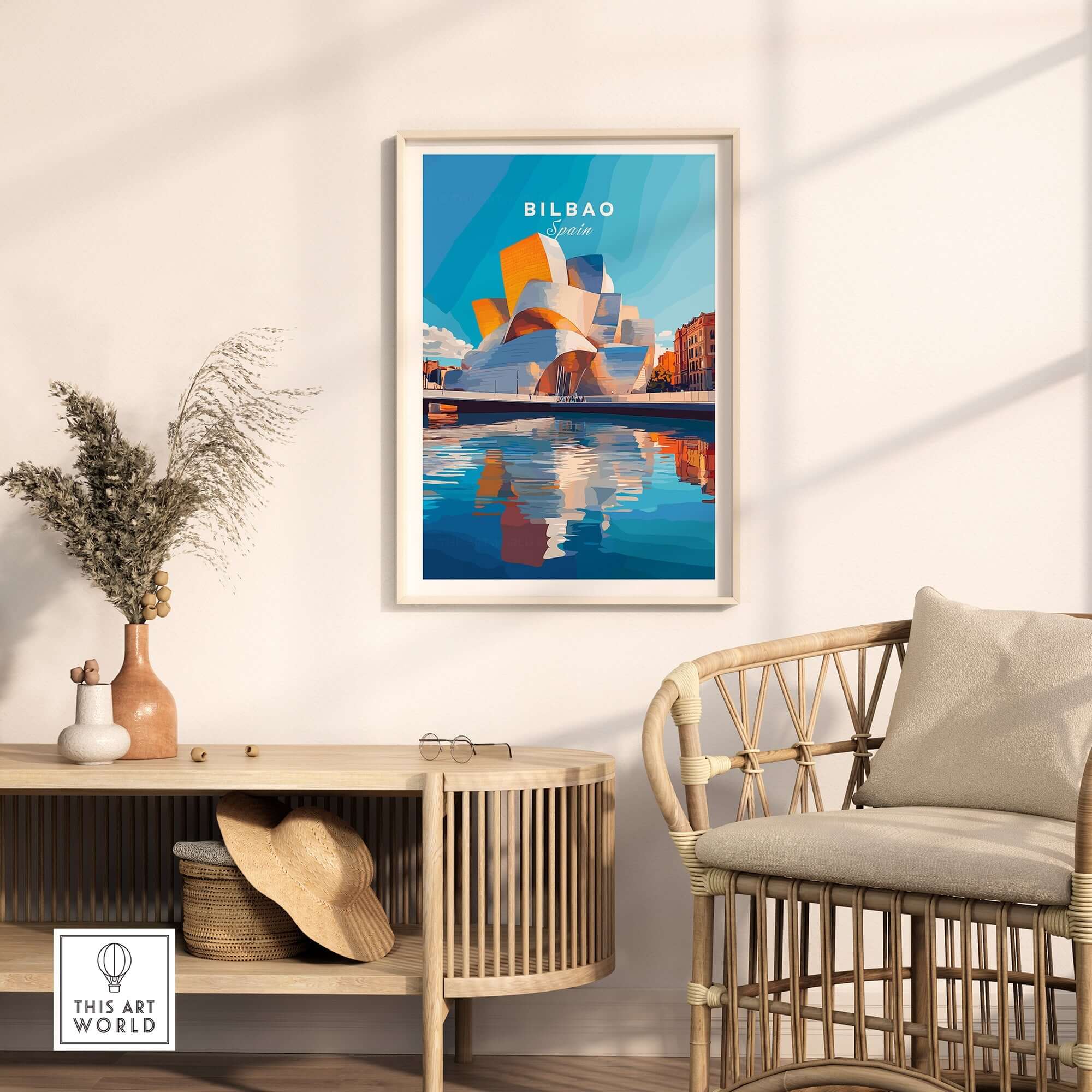 Bilbao Print Spain showcasing the iconic Guggenheim Museum with vibrant colors and intricate details.