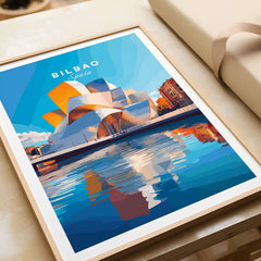 Bilbao Print Spain showcasing vibrant colors of the iconic Guggenheim Museum in a stylish frame.