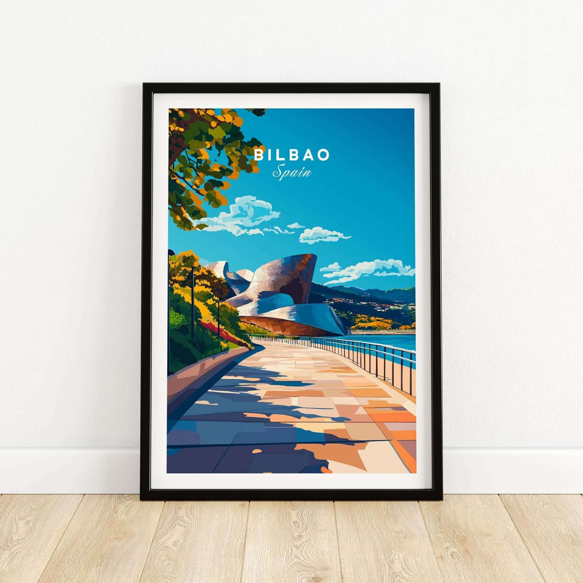 Bilbao Print poster featuring vibrant artwork of Bilbao, Spain with a unique design and captivating colors.