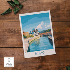 Bilbao Travel Poster featuring the vibrant essence of Bilbao, Spain with iconic landmarks and colorful design.