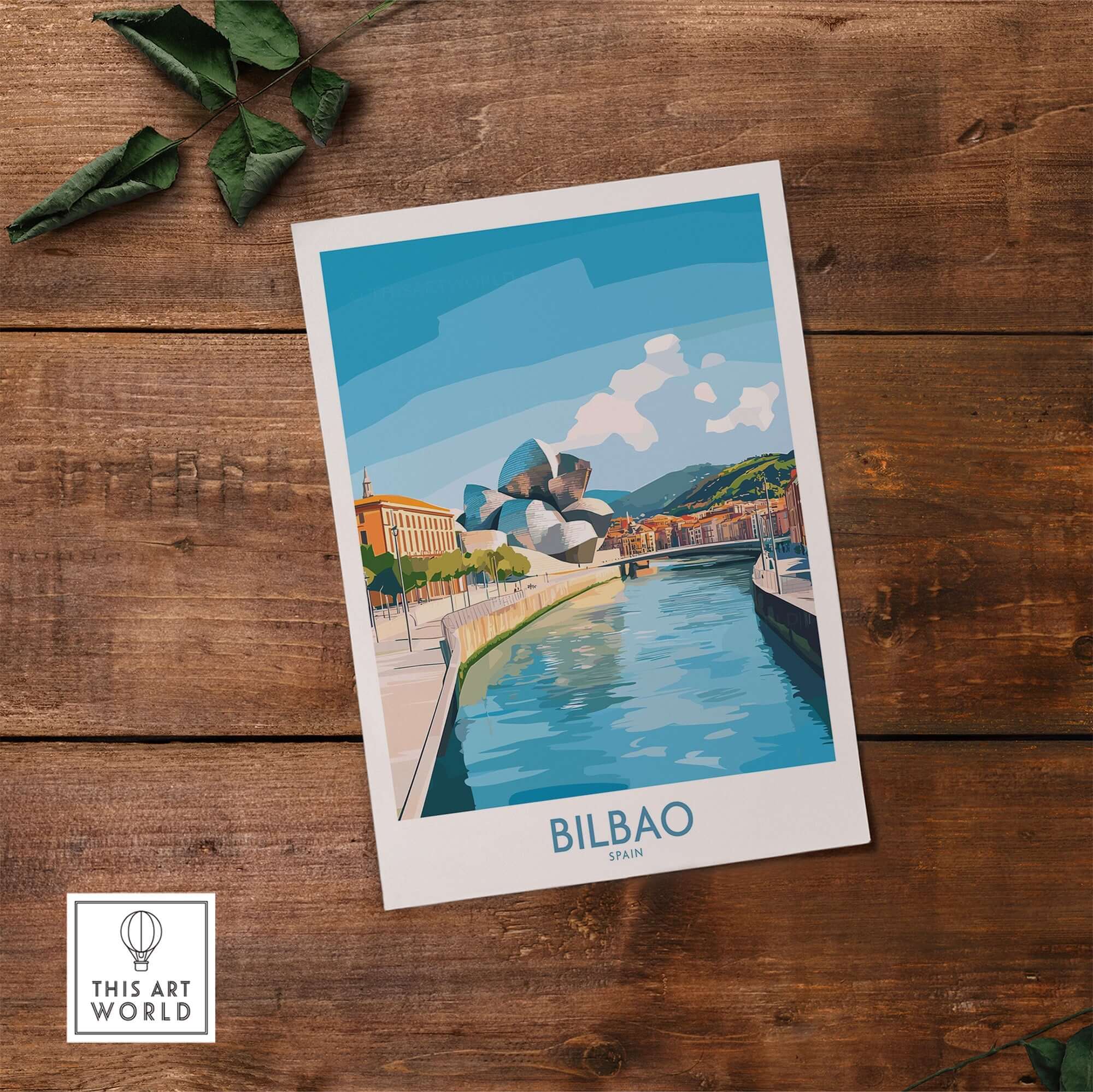 Bilbao Travel Poster featuring the vibrant essence of Bilbao, Spain with iconic landmarks and colorful design.