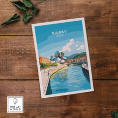 Bilbao Travel Print showcasing the scenic beauty of Bilbao, Spain, featuring landmarks and vibrant colors.