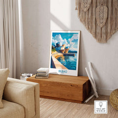 Bilbao Wall Art Print showcasing vibrant colors and intricate design in a stylish living room setting.