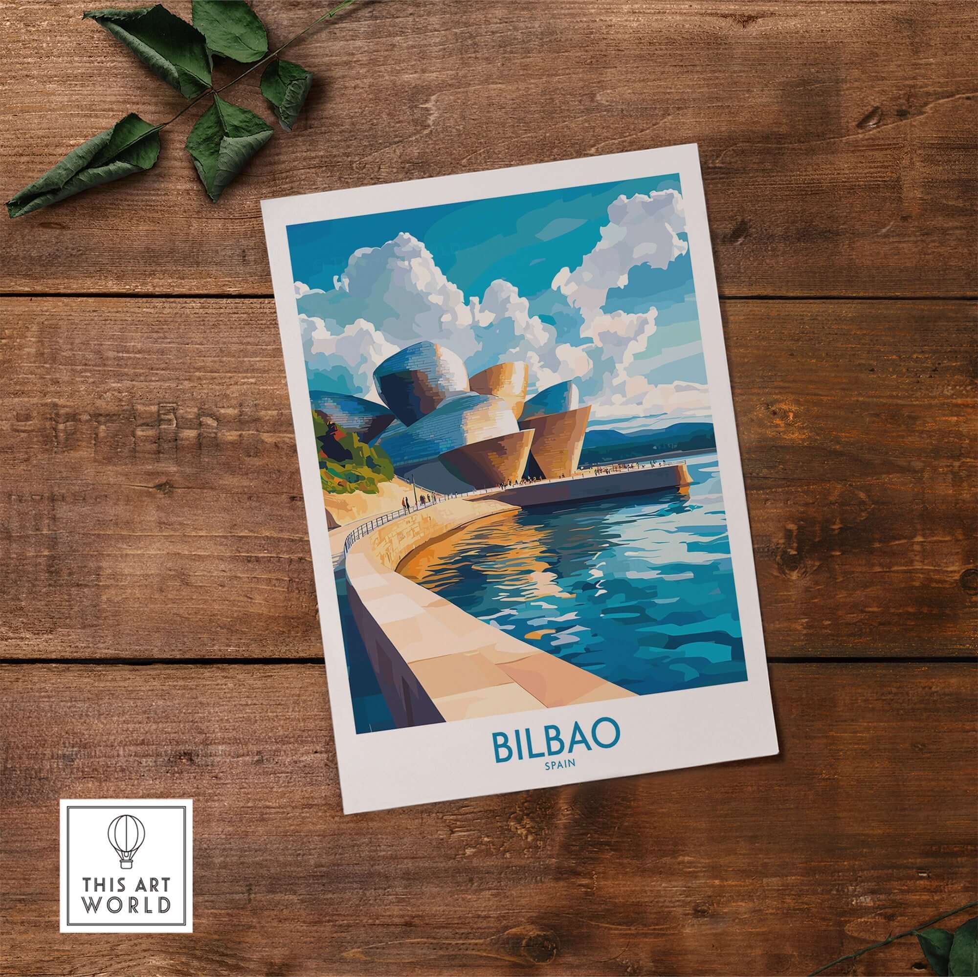 Bilbao Wall Art Print featuring vibrant colors and intricate design of Bilbao's iconic architecture.