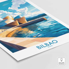 Bilbao Wall Art Print showcasing vibrant colors and intricate details of the Bilbao skyline and waterfront.