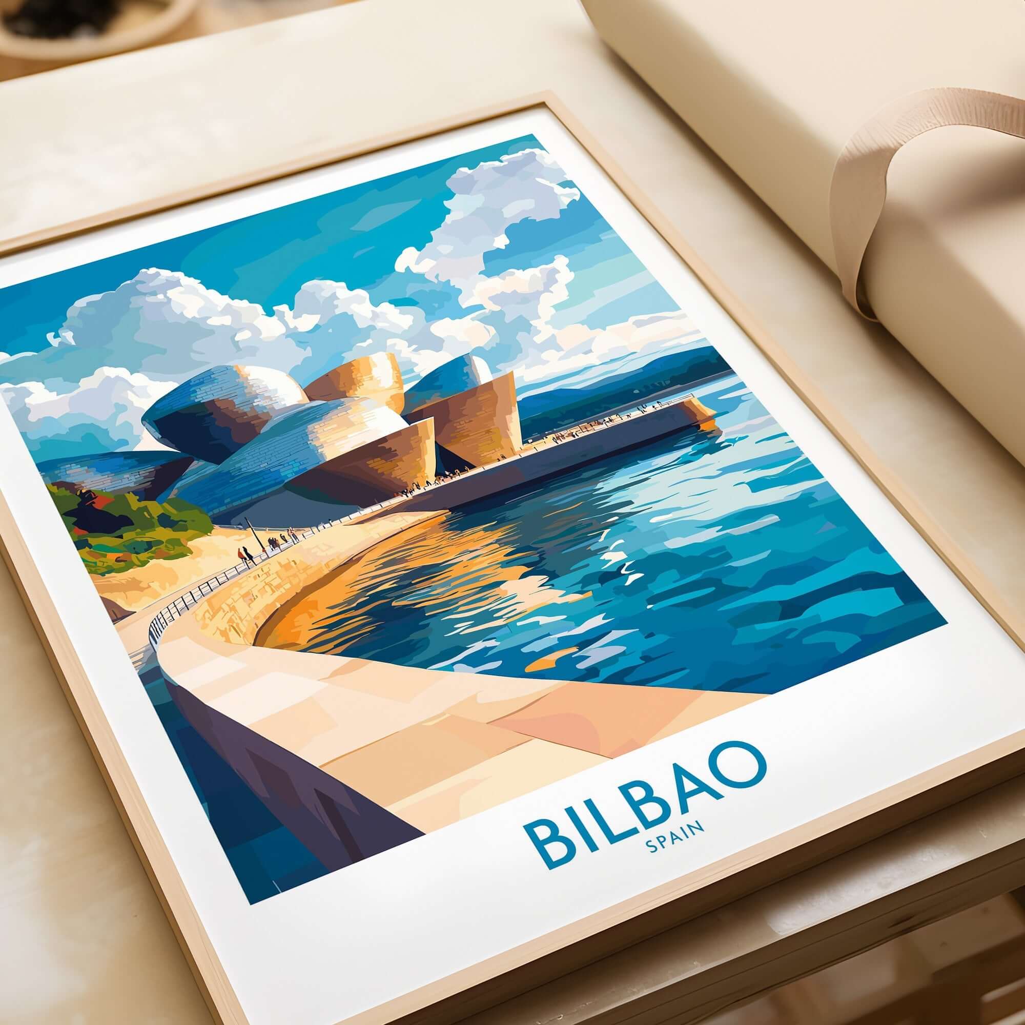 Bilbao Wall Art Print featuring vibrant colors and intricate details showcasing the beauty of Bilbao, Spain.