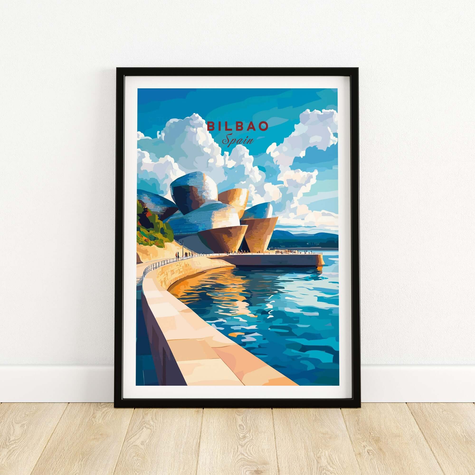 Bilbao Wall Art featuring the Guggenheim Museum with vibrant colors and modern design, ideal for art lovers.
