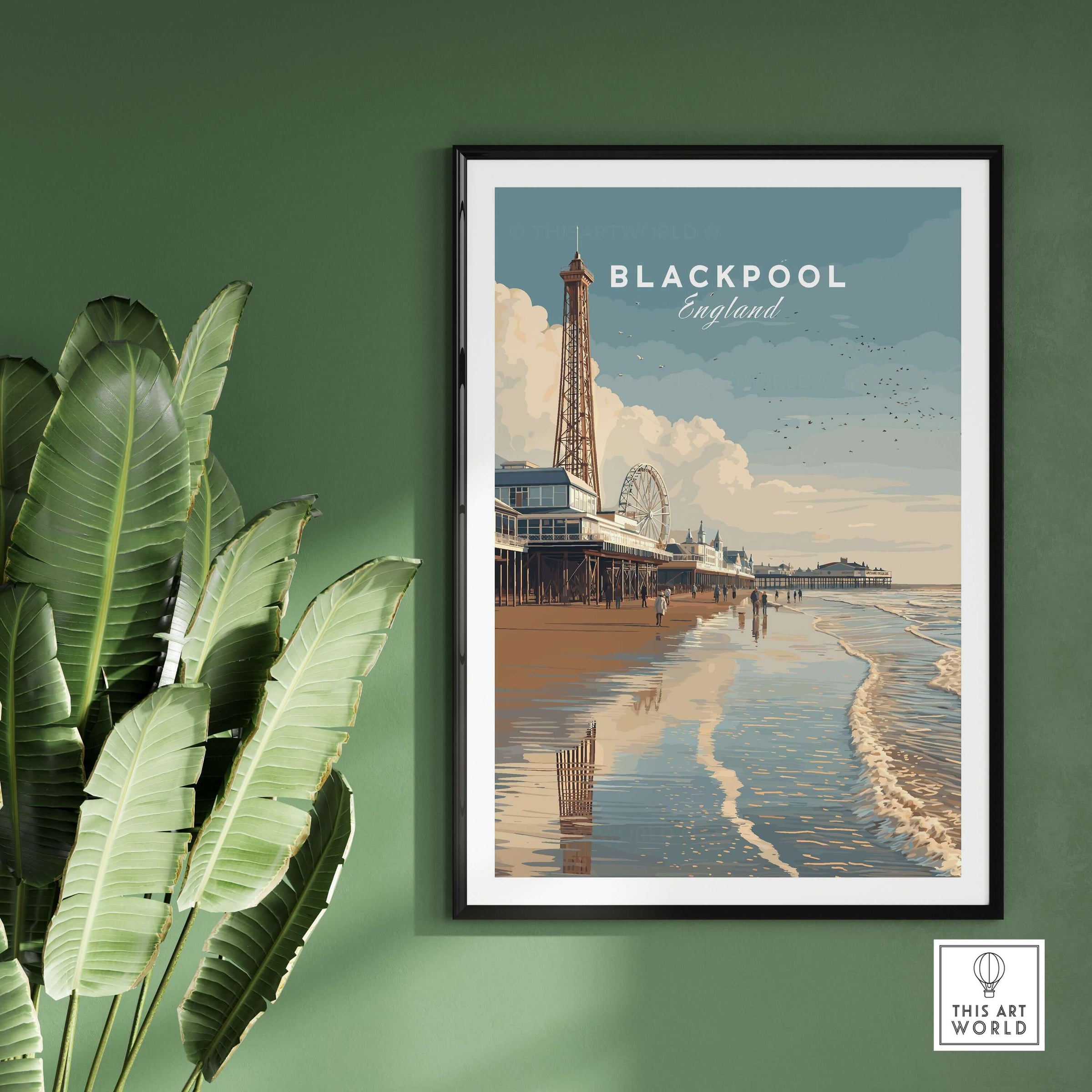 Blackpool Beach Fairground View Print | Lancashire Coastal Wall Art showcasing Blackpool's iconic tower and beach.