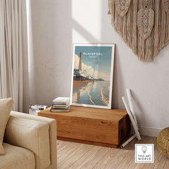 Blackpool Beach Fairground View Print | Lancashire Coastal Wall Art displayed in a stylish living room setting.