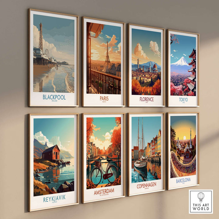 Blackpool England Pier and Tower Art Print | UK Seaside Beach Poster displayed among global city art prints.