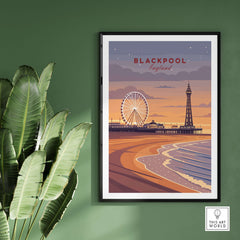 Blackpool Print | UK Coastal Wall Decor showcasing Blackpool's iconic landscape at sunset with a ferris wheel.