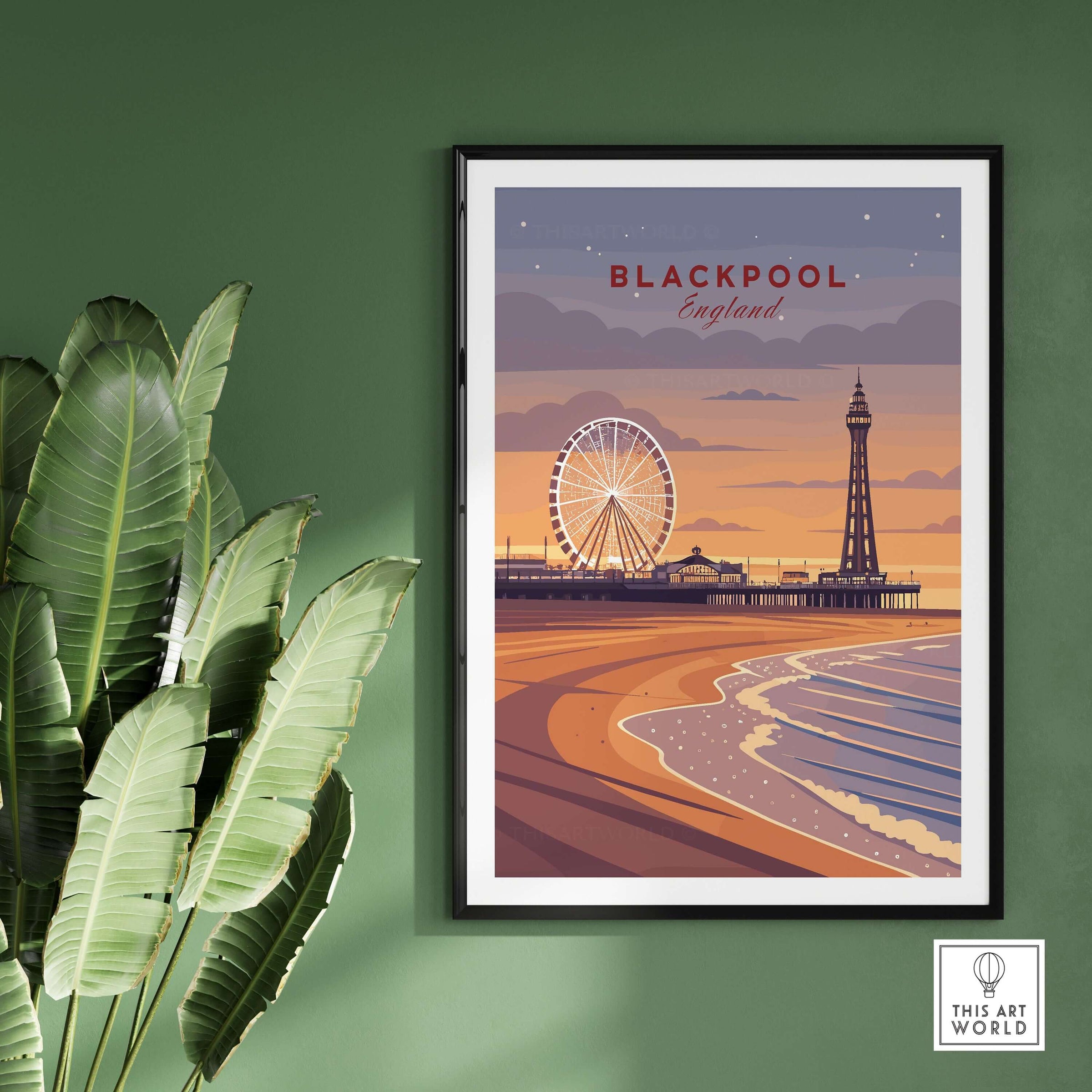 Blackpool Print | UK Coastal Wall Decor showcasing Blackpool's iconic landscape at sunset with a ferris wheel.