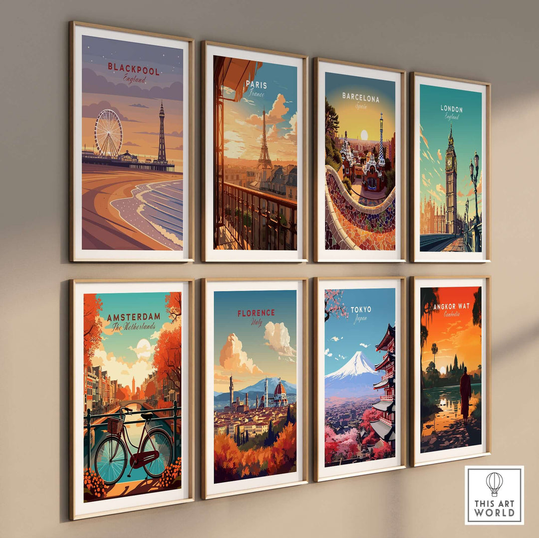 Blackpool Print | UK Coastal Wall Decor featuring vibrant coastal scenes in a stylish gallery wall arrangement.