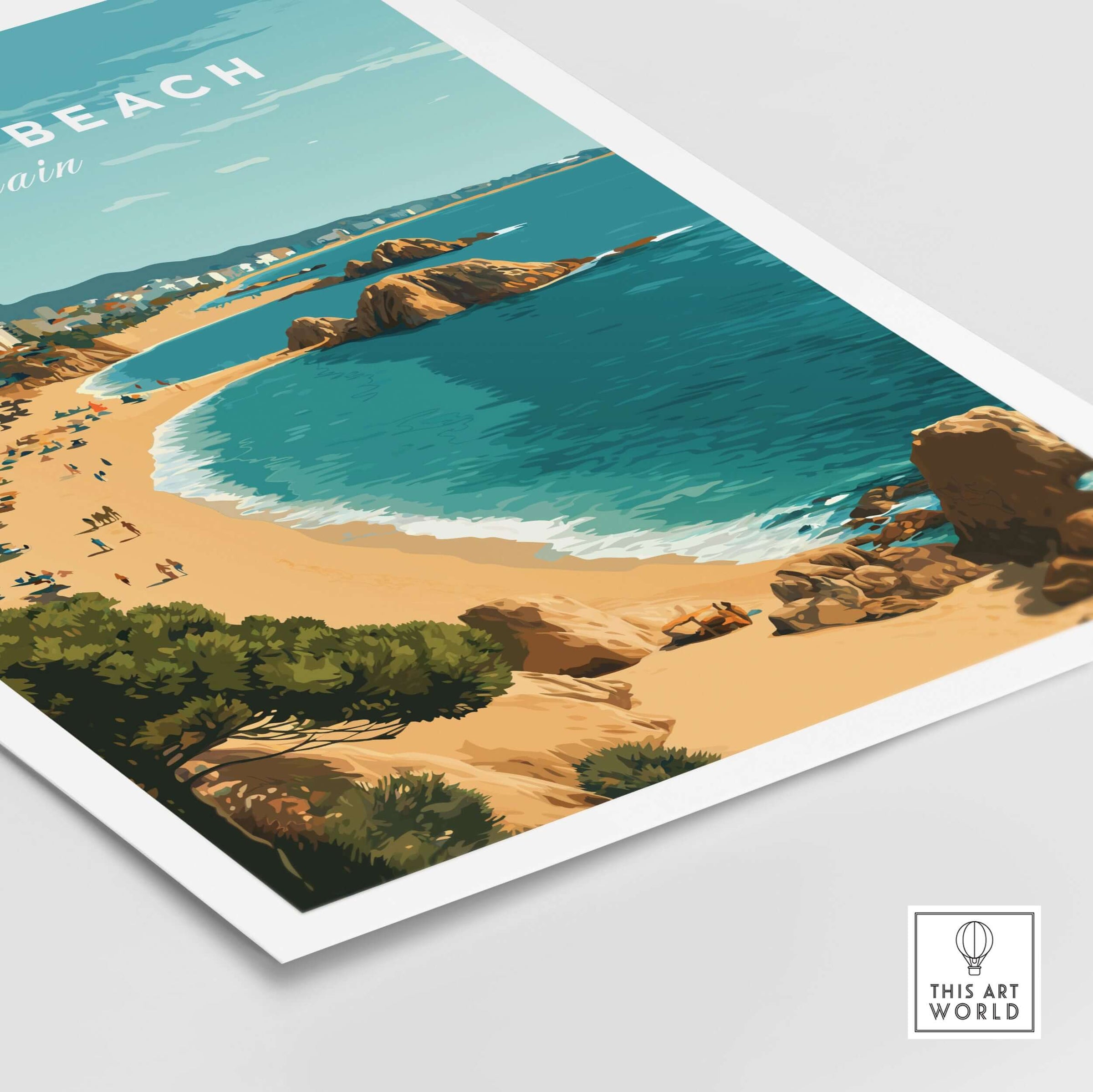 Blanes Beach Spain Travel Poster Print - Coastal Wall Art Decor showcasing the stunning Mediterranean coastline.