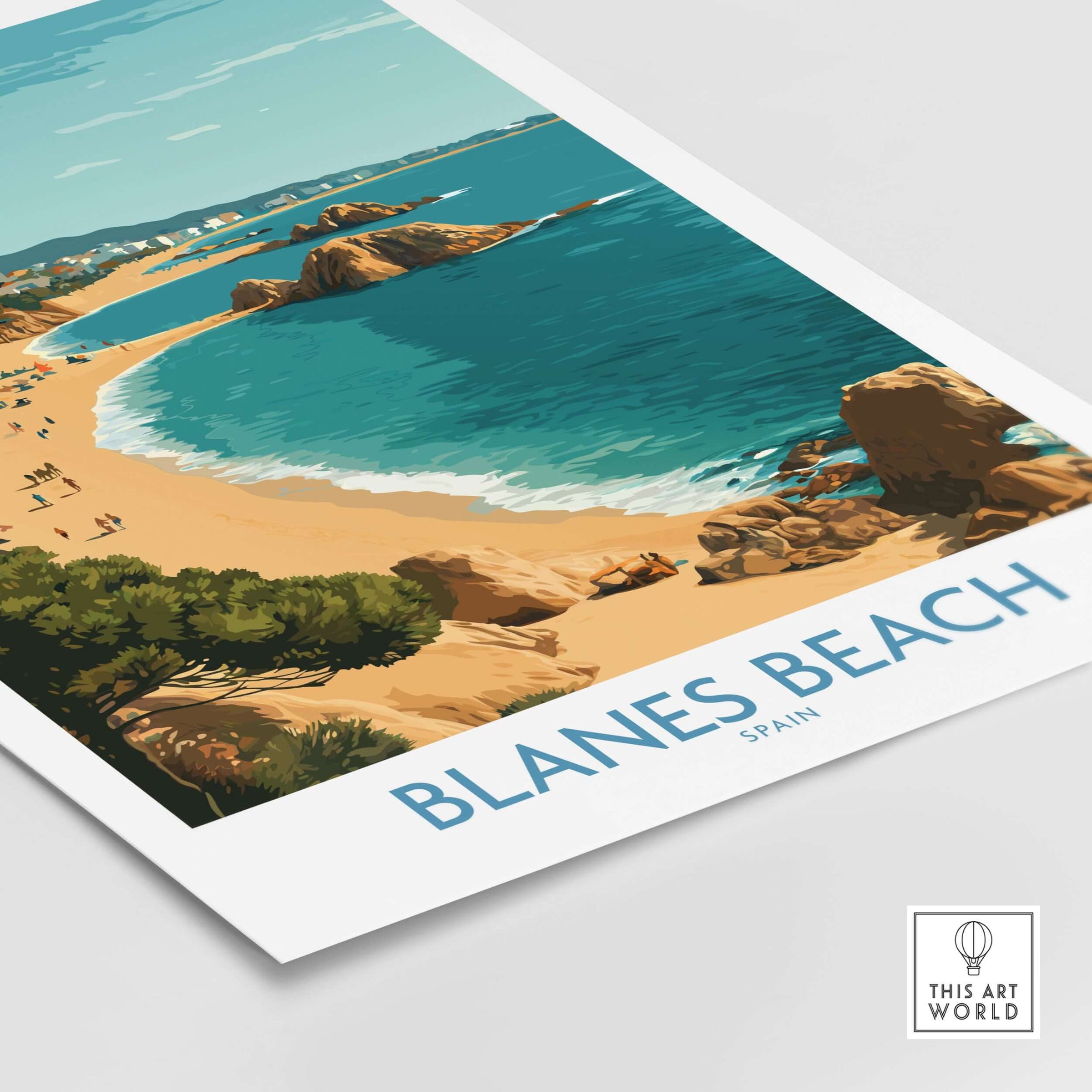 Blanes Beach Spain Travel Wall Art - Mediterranean Coast Poster showcasing a vibrant beach scene.