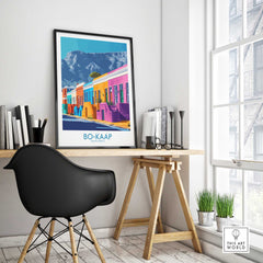 Bo-Kaap Print Cape Town displayed in a chic office setting, showcasing vibrant colors and traditional designs.