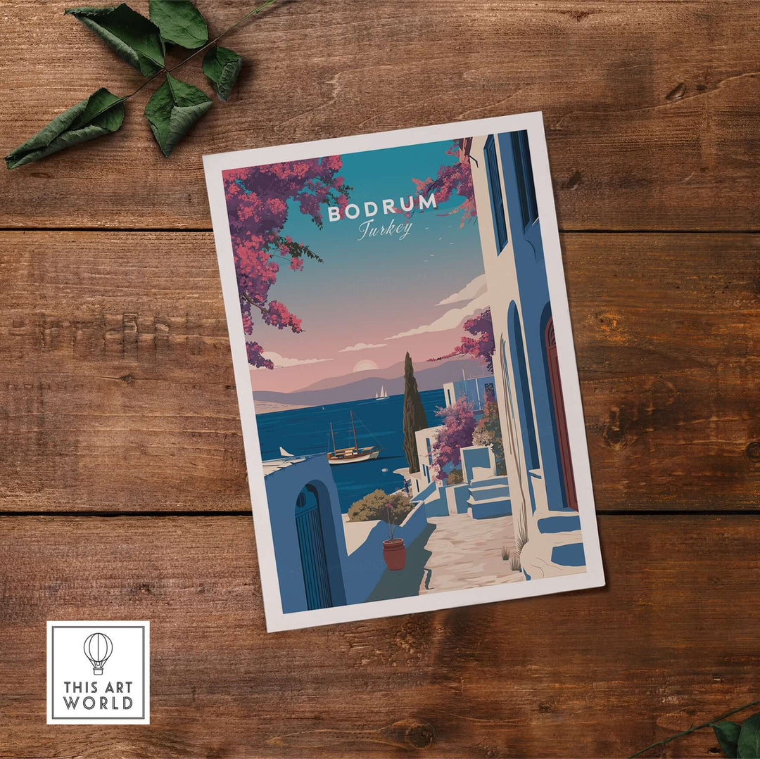 Bodrum Turkey travel poster wall art featuring Aegean Sea and charming coastal scenery.