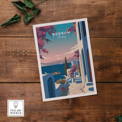 Bodrum Turkey Travel Poster - Aegean Sea Wall Art showcasing beautiful coastal views in vibrant colors.