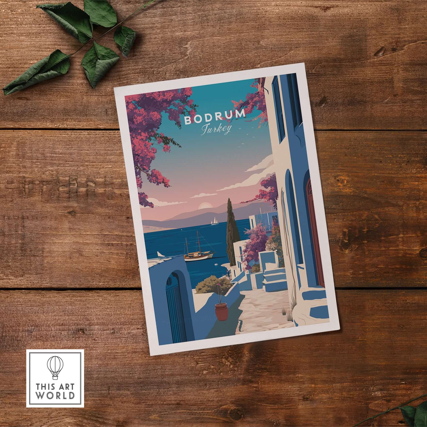 Bodrum Turkey Travel Poster - Aegean Sea Wall Art showcasing beautiful coastal views in vibrant colors.