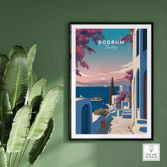 Bodrum Turkey Travel Poster - Aegean Sea Wall Art showcasing stunning Mediterranean views and coastal charm.