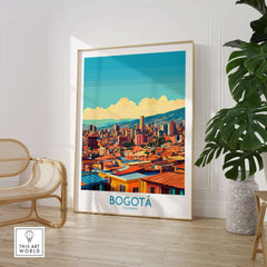 Bogota Poster vibrant design showcasing Bogota skyline colorful architecture Colombia travel artwork decor