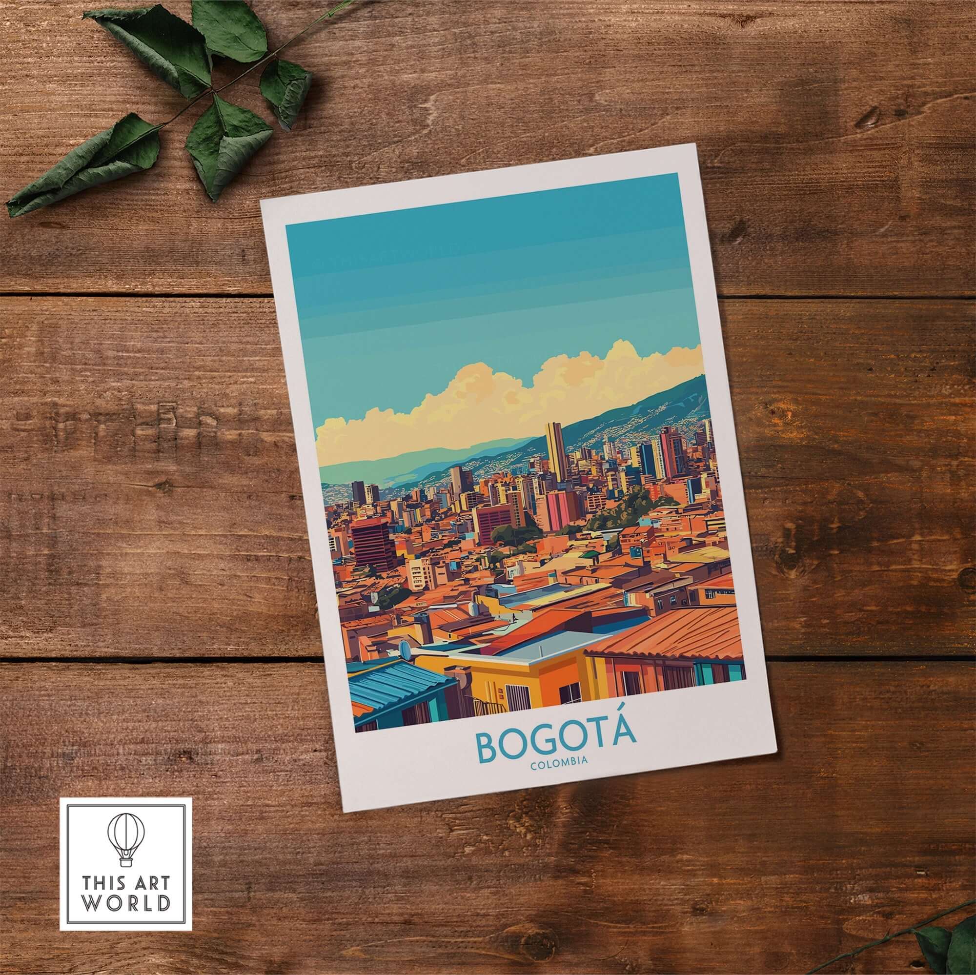 Bogota Poster showcasing the vibrant skyline of Bogota, Colombia in a colorful art print.