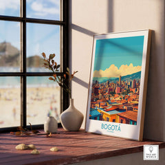Bogota Poster showcasing vibrant skyline design in a sunny room with a view