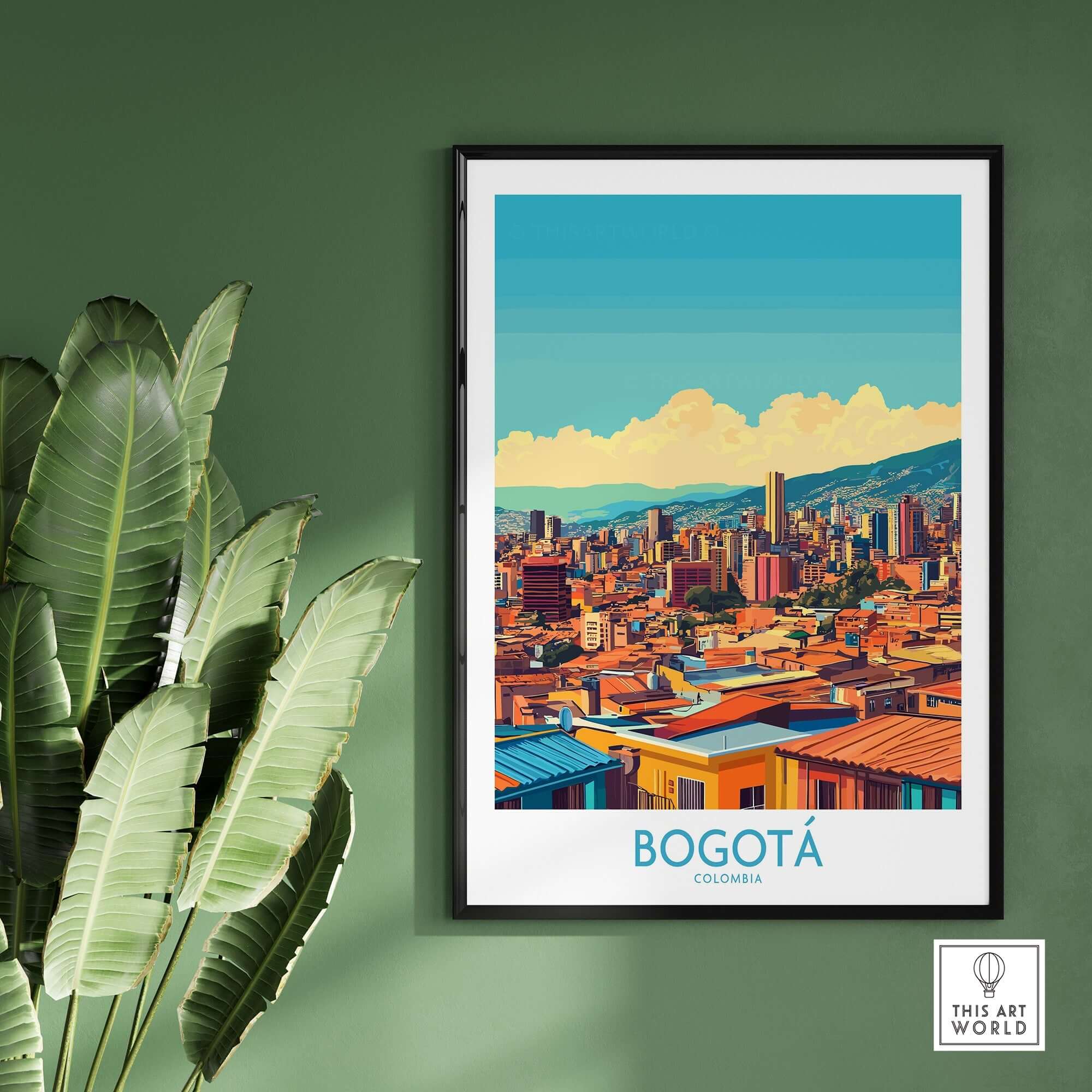 Bogota Poster featuring a stunning design of Bogota's skyline in vibrant colors for home decor.