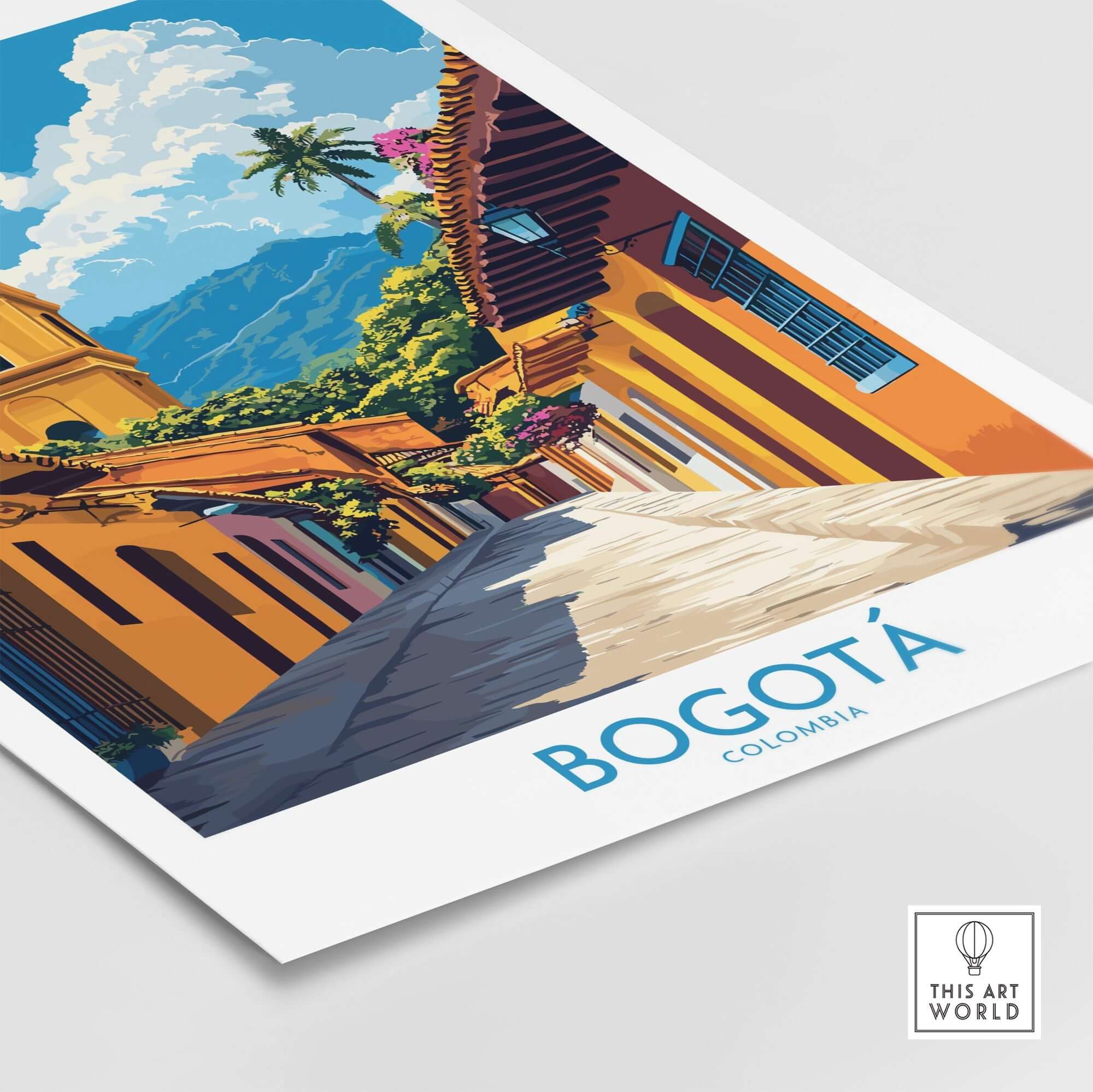 Bogota Poster Colombia showcasing vibrant streets and beautiful architecture in Colombia's capital.