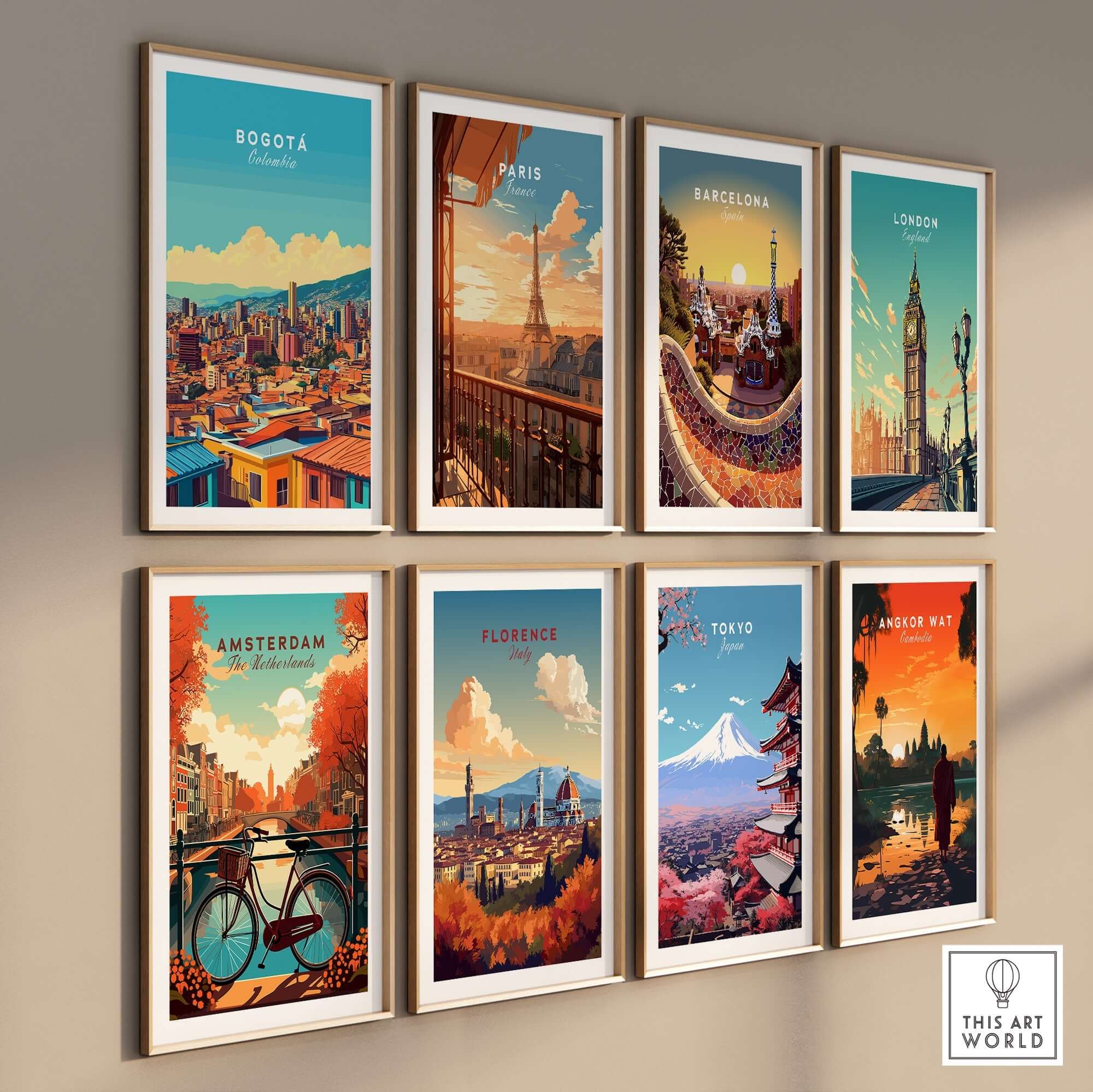 Vibrant travel poster gallery featuring Bogota Print and other iconic cities.