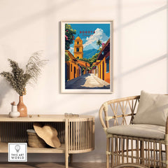 A beautiful Bogota Print Colombia displayed in a modern living room showcasing vibrant colors and cultural essence.