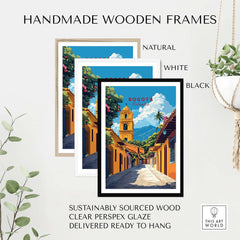 Handmade wooden frames in natural, white, and black for Bogota Print Colombia, crafted from sustainably sourced wood.