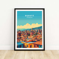 Bogota Print vibrant cityscape of Bogota, Colombia in colorful design, perfect for home decor.