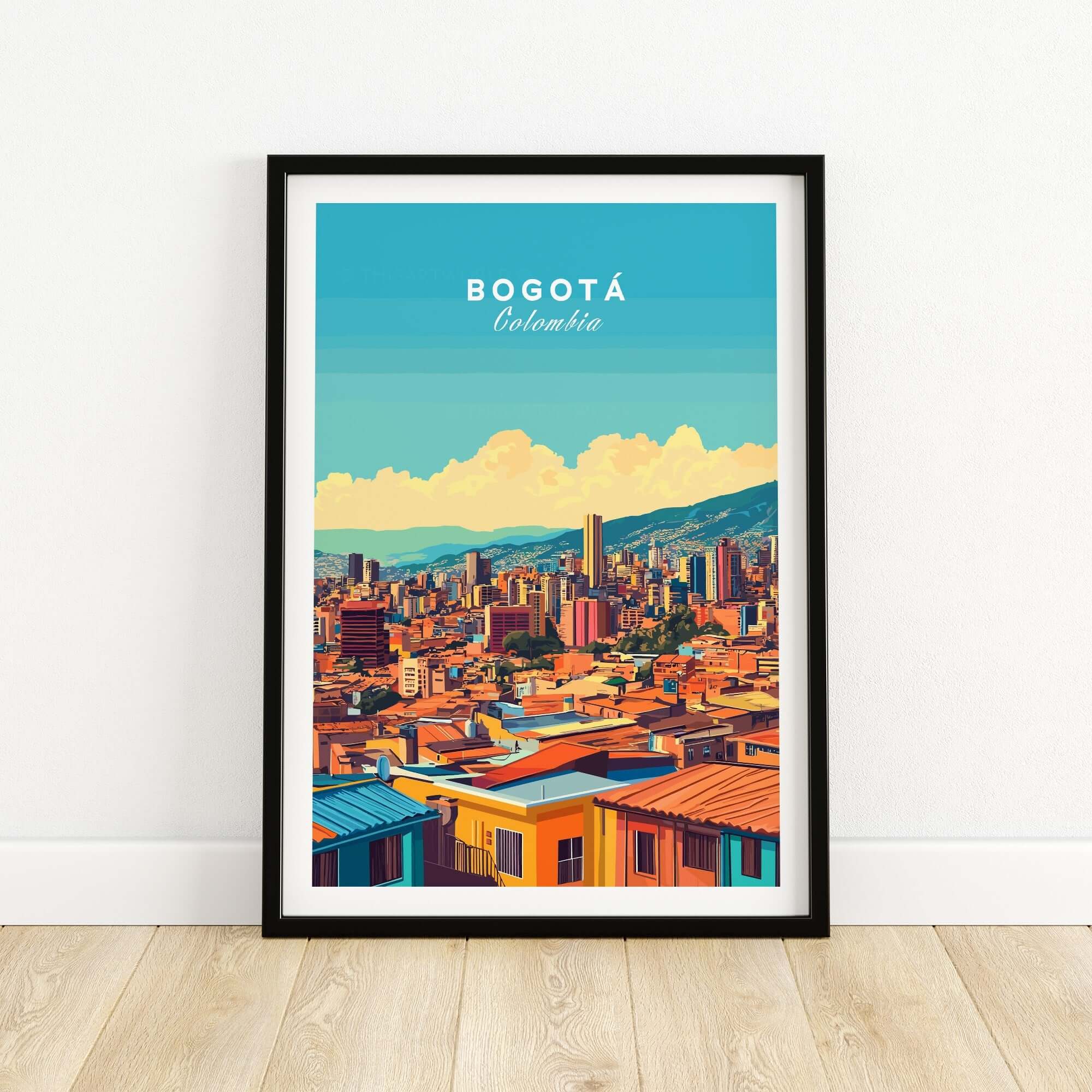 Bogota Print vibrant cityscape of Bogota, Colombia in colorful design, perfect for home decor.