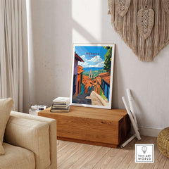 Bogota Travel Print showcasing colorful streets of Bogota, Colombia, perfect for travel lovers and home decor.