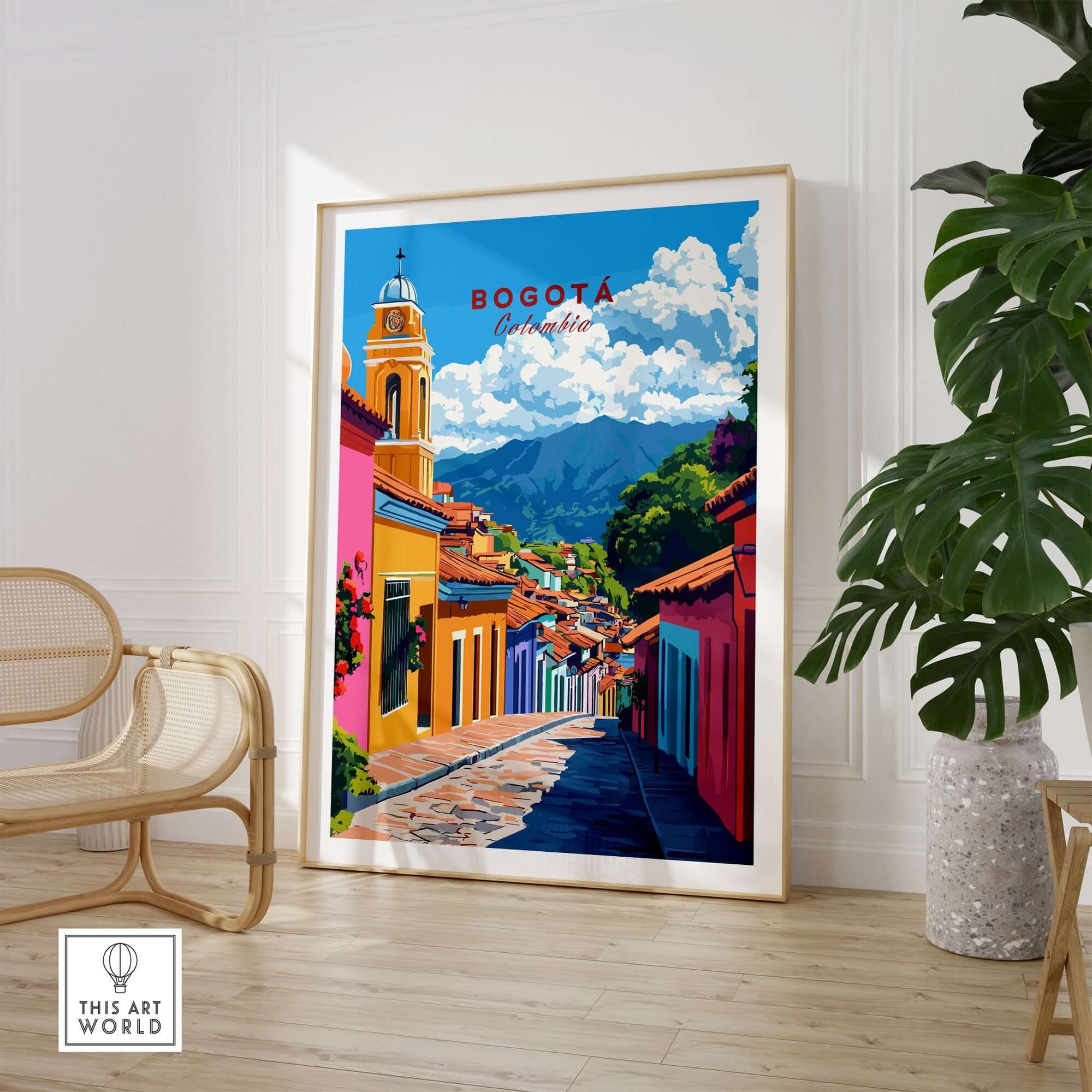 Bogota Wall Art showcasing a vibrant cityscape of Colombia in a stylish interior setting.