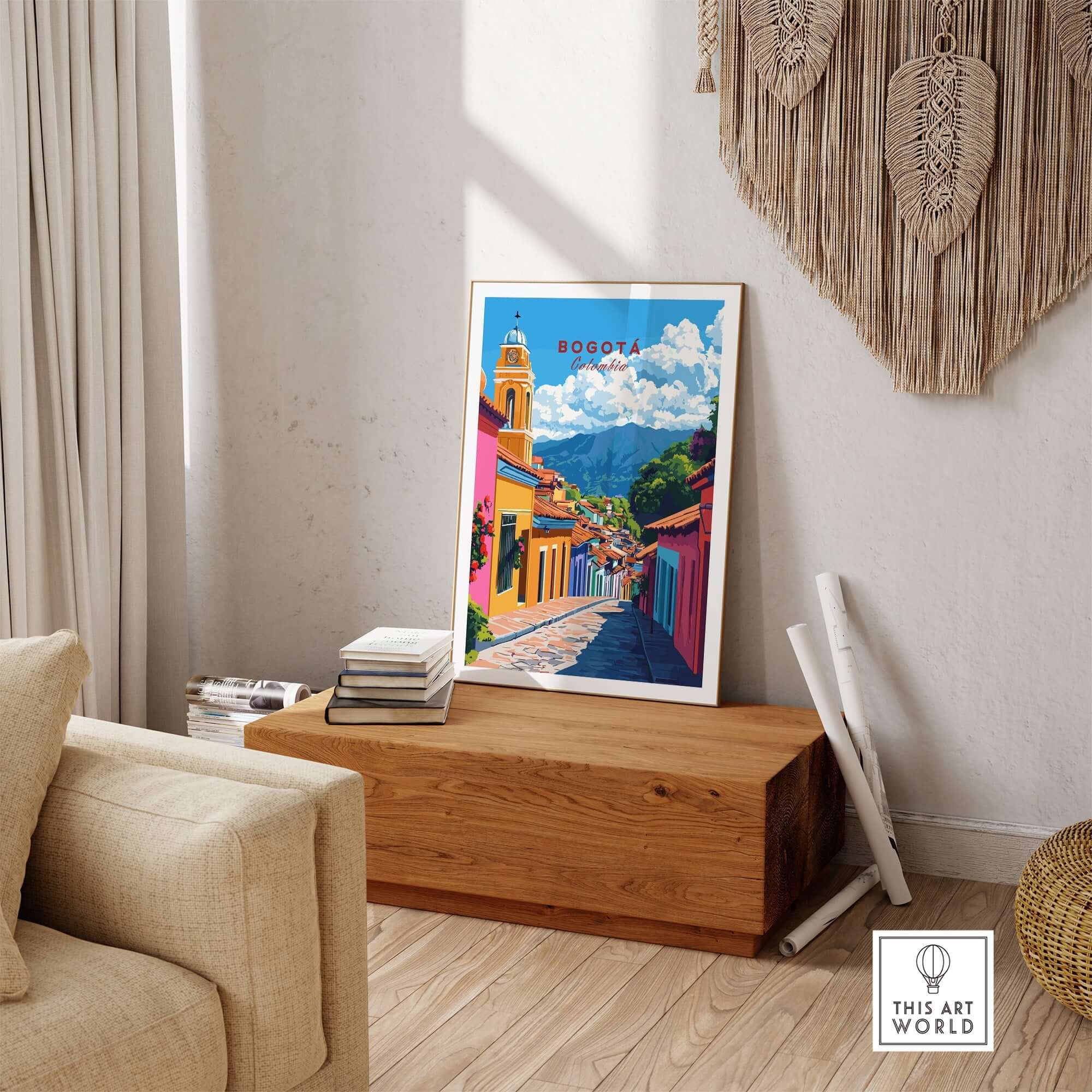 Bogota Wall Art showcasing a vibrant cityscape of Bogotá, Colombia, enhancing home decor with culture and adventure.